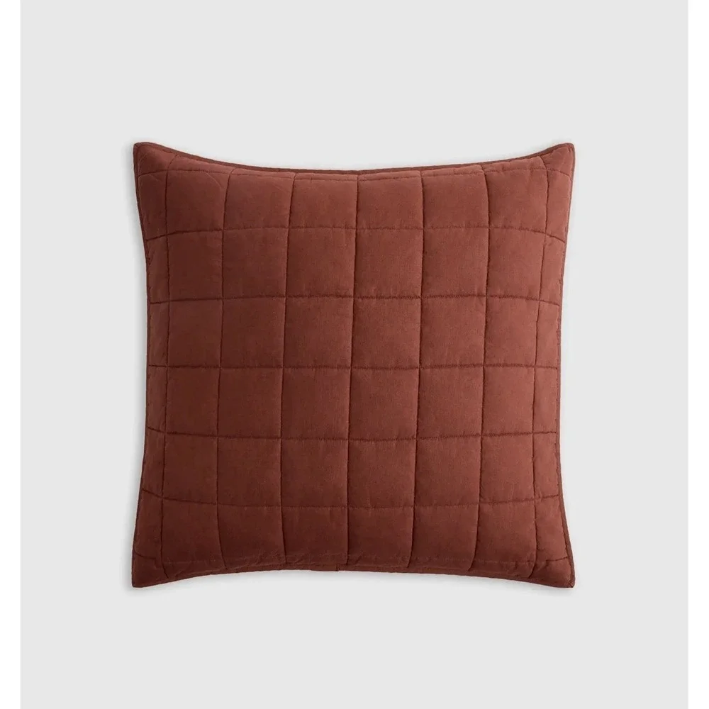 Quince 100% Linen Quilted Euro Pillow Sham Bordeaux 26x26 Square NWOT Eurosham